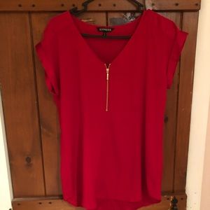 Express red silk top with gold zipper